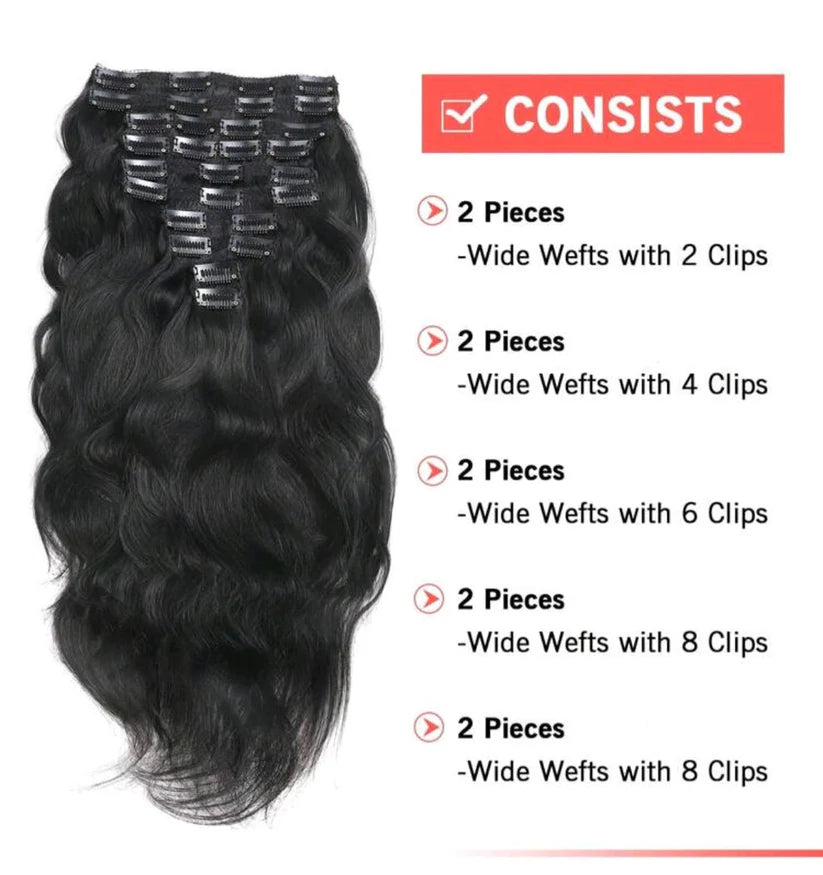 Black wave human hair clip-in